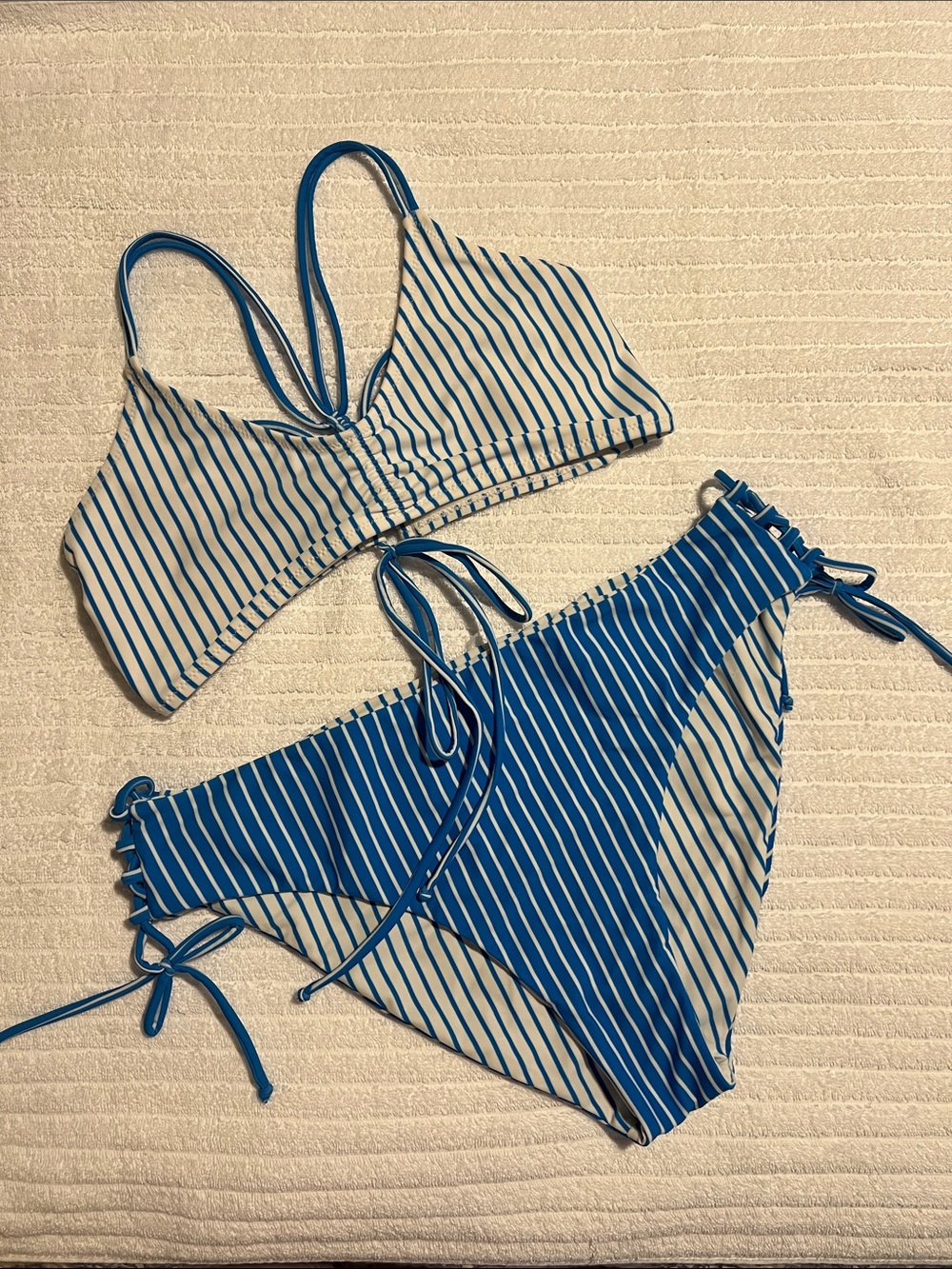 Striped Blue & White Bikini Set